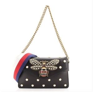 Gucci Broadway Pearly Bee Embellished Shoulder Bag